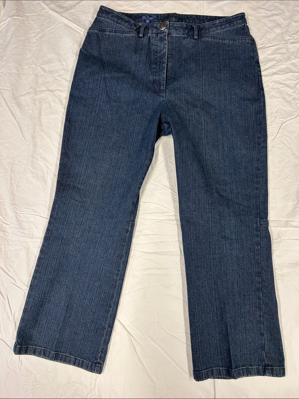 Façonnable French Designer Dark Wash Straight Leg Jeans Size 12 Stretch